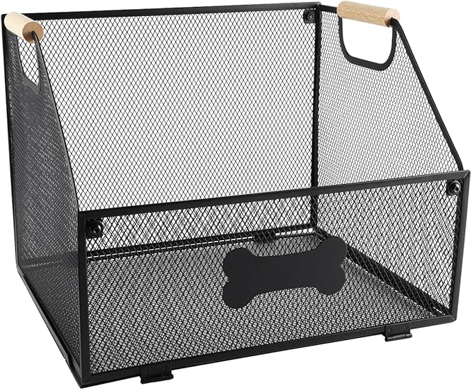 Metal Dog Toy Basket Collapsible,Mesh Wire Pet Toy Basket,Trapezoidal Cat Toy Bin with Wooden Handles,Dog Storage Organizer,Ideal for Pet Accessories-Easy Access