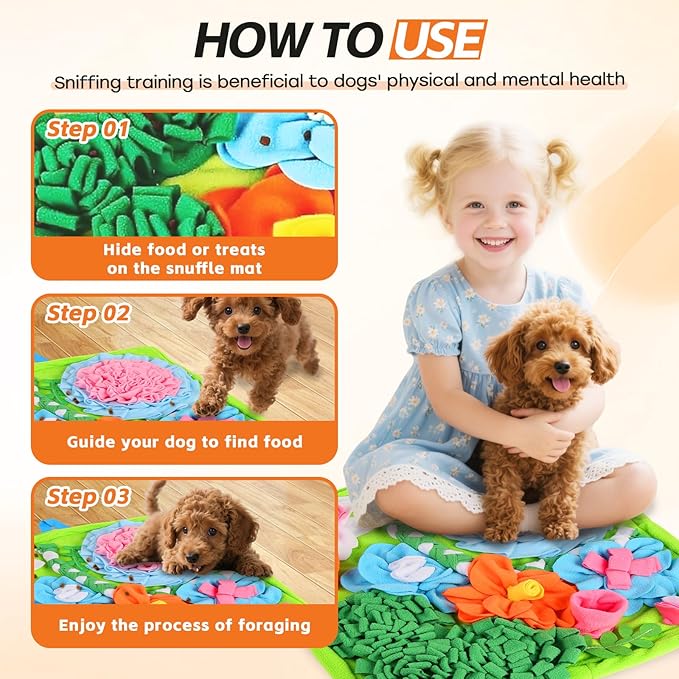 Snuffle Mat for Dogs, 20 X 20 Inches Dog Puzzle Toy for Boredom & Slow Eating, Washable Snuffle Mat for Puppies, Small & Medium Dogs, Cats & Rabbits
