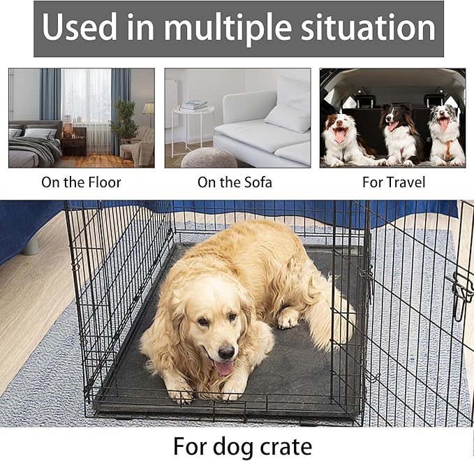 KHONSU PET Dog Bed Mat for Crate 1.1in Slim Cooling Pad Reversible Flannel & Waterproof Canva for Dogs up to 130 lbs