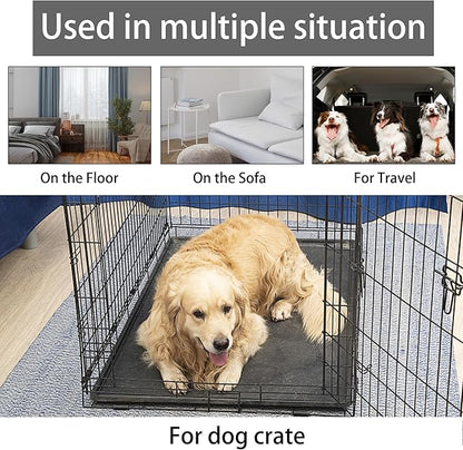 KHONSU PET Dog Bed Mat for Crate 1.1in Slim Cooling Pad Reversible Flannel & Waterproof Canva for Dogs up to 130 lbs