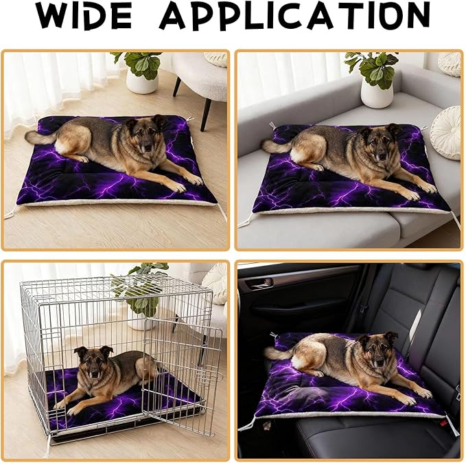 Dog Cat Bed Mat Ultra Soft Fluffy Pet Bed Washable Fashion Dog Crate Beds Comfy Comfy Pet Sleeping Pad Suitable for Pet Raised Bed(30"x26",Purple Lightning)