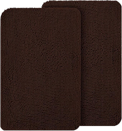 OLANLY Dog Door Mat Set 2-Piece 24x16, Absorbs Moisture and Dirt, Absorbent Non-Slip Washable Doormat, Quick Dry Chenille Mud Mat for Dogs, Entry Indoor Entryway Carpet for Inside Floor, Brown