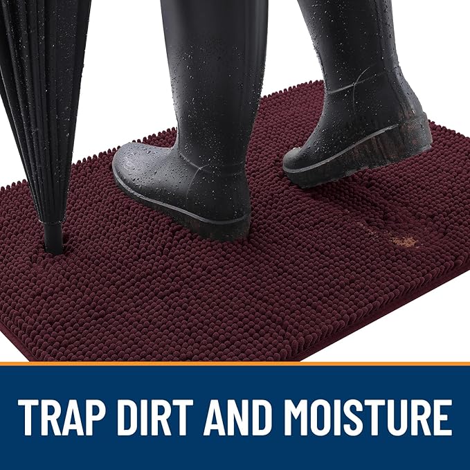 OLANLY Dog Door Mat for Muddy Paws 35x24, Absorbs Moisture and Dirt, Absorbent Non-Slip Washable Doormat, Quick Dry Chenille Mud Mat for Dogs, Entry Indoor Entryway Carpet for Inside Floor, Russet
