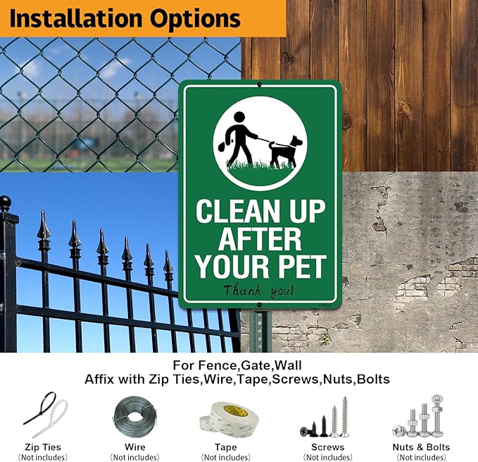 2-Pack Clean Up After Your Dog Signs, 10"x7", Rust Free Reflective Aluminum Yard Signs, UV Protected, Weatherproof