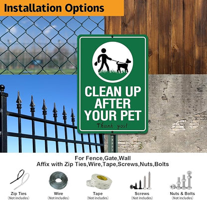 2-Pack Clean Up After Your Dog Signs, 10"x7", Rust Free Reflective Aluminum Yard Signs, UV Protected, Weatherproof