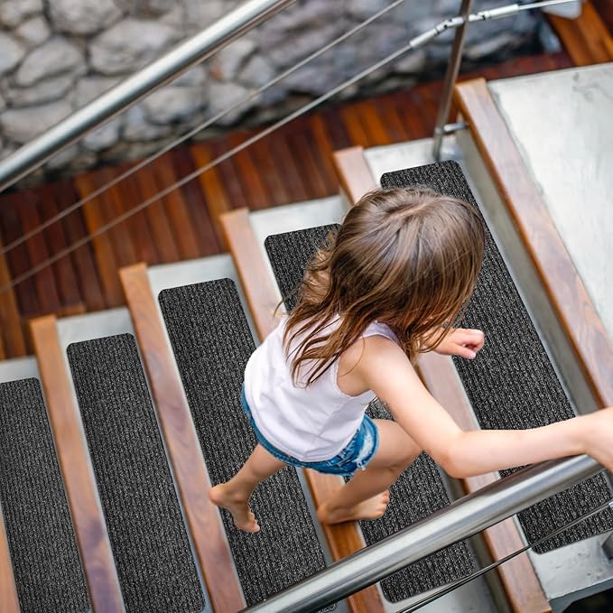 Stair Treads for Wooden Steps - Non Slip Stairs Carpet Tape Peel and Stick with Double Adhesive Tape Set of 15 Stripe- Black
