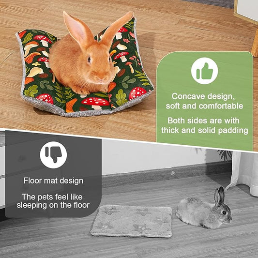 Rabbit Bed 15"X14"Thickened and Soft Bunny Bed Washable Cuddle Cushion Plush Mat Double-Sided Plush Small Pet Flop Mat Cotton Pillow for Rabbit