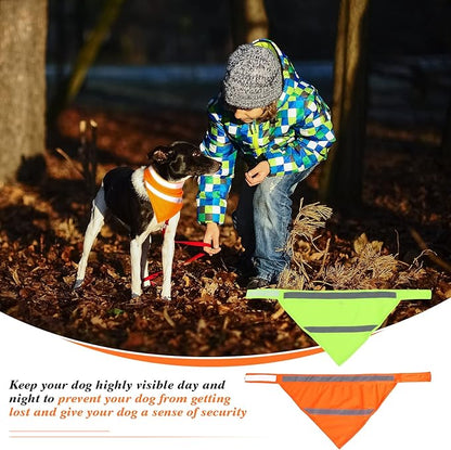 Saintrygo 2 Pieces Dog Bandanas Reflective Dog Scarf Yellow High Visibility Safety Camping Puppy Bandanas Triangle Bibs for Medium Large Pets Cats Puppy(16-20.5 Inches,Halter Neck)