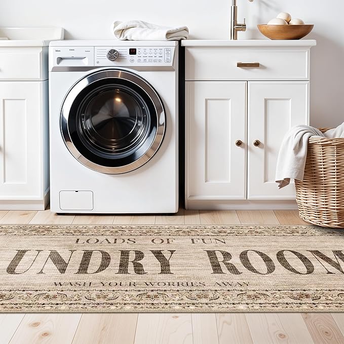 Non Slip Laundry Room Rug - 20x60 Farmhouse Washable Carpet Ultra Soft Duable Floor Mat for Mudroom Washroom Bathroom 20"x60" Natural Wood Brown