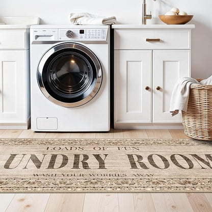 Non Slip Laundry Room Rug - 20x60 Farmhouse Washable Carpet Ultra Soft Duable Floor Mat for Mudroom Washroom Bathroom 20"x60" Natural Wood Brown