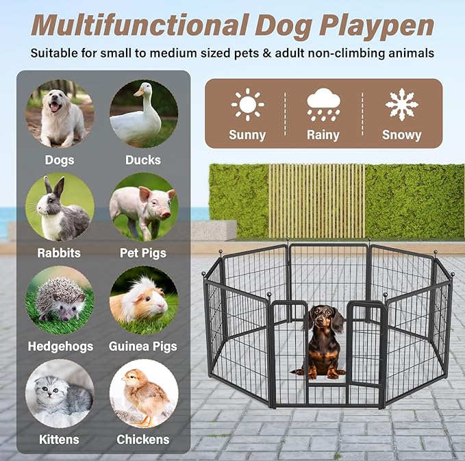 HealSmart Dog Playpen Indoor, Puppy Playpen Indoor for Yard, Camping, 24" Height 16 Panels Heavy Duty Dog Pen for Puppies/Small Dogs, Black