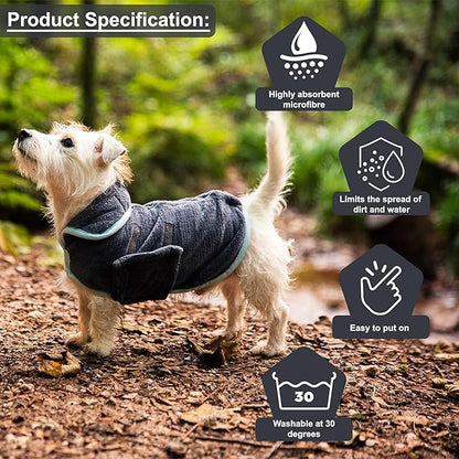 Henry Wag Drying Coat - Soft & Highly Absorbent Microfibre, Muddy Pet Accessories, Quick Drying - Designed for Dogs - XL (65cm)