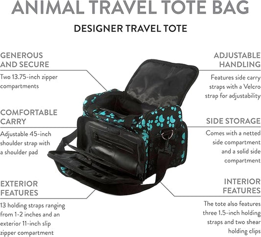 WAHL Professional Animal Travel Tote Bag with Zipper - Travel Bag - Storage Pack for Grooming Supplies - for Dog, Cat & Pet Groomers - 28.8 Inches, Turquoise Paw Print Design (#97764-300)