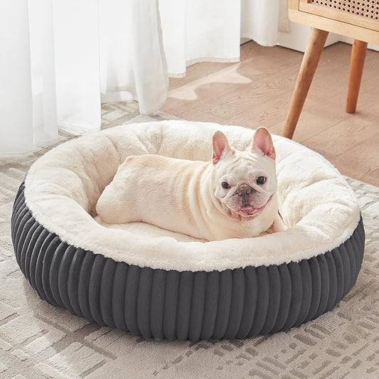 30 inches Donut Dog Bed for Medium Dogs,Calming Round Pet Bed with Removable Cover,Washable Milk Plush Faux Fur, Fits Pets up to 30 lbs(Charcoal,Medium)