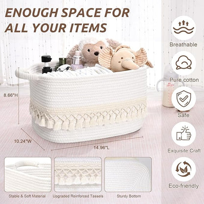 6 Pack Storage Basket for Shelves, Boho Cotton Rope Storage Bins with Heavy Tassel, Shelf Baskets Large Woven Baskets for Organizing, Cube Organizer Bins, Baby Laundry Basket for Clothes, Toys, Pets