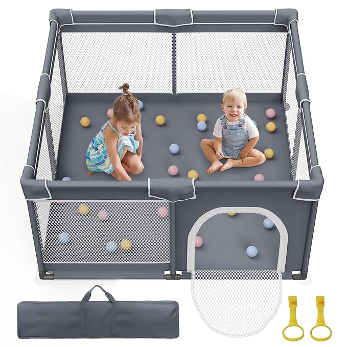 Baby Playpen 50"x50", Sturdy Safety Baby Fence Play Area with Soft Breathable Mesh, Anti-Slip Base, Play Pen for Toddlers 1-3