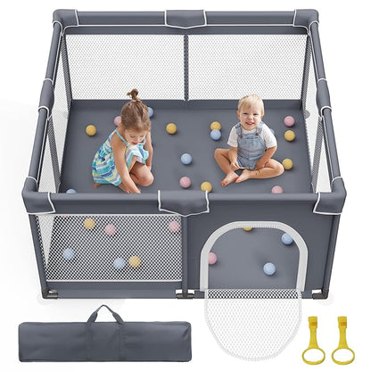 Baby Playpen 50"x50", Sturdy Safety Baby Fence Play Area with Soft Breathable Mesh, Anti-Slip Base, Play Pen for Toddlers 1-3