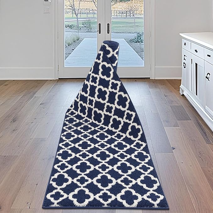 U'Artlines Long Runner Rug for Hallway 2×10feet Non Slip Kitchen Floor Carpet Runners Blue Geometric Pattern Machine Washable Area Rug for Entryway Bathroom