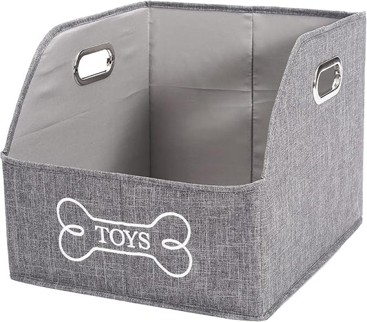 Geyecete Big Dog Toys Storage Bins Canvas Foldable Fabric Trapezoid with metal handles pet Baskets,Storage Bin Large toy box Organizer-Gray