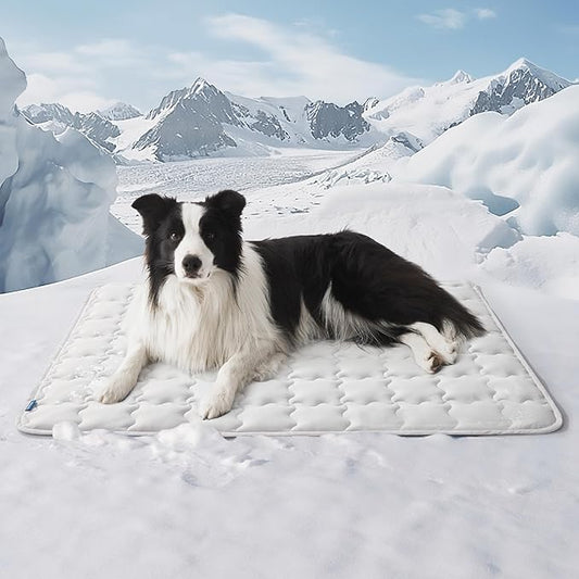 Bedsure Cooling Dog Mat Extra Large, Q-Max>0.5 XL Thin Breathable Cold Crate Pad for Pet, Portable Washable Kennel Bed for Summer Active Dog with Chill Soothing Fabric to Rapid Cooling, 41x28, Grey