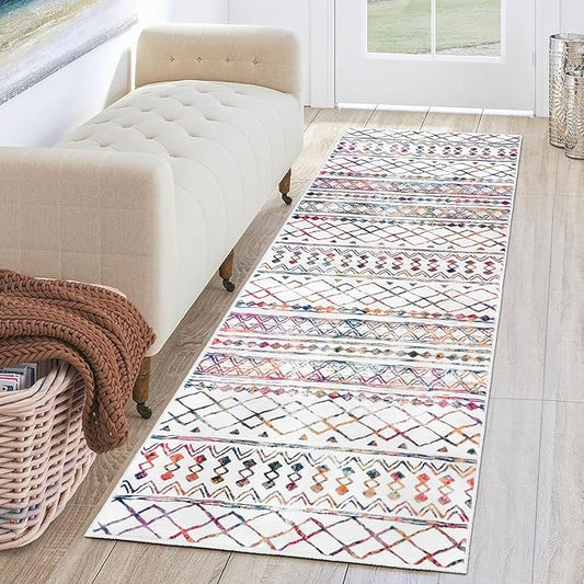 KUTA 2x6 Non-Slip Washable Runners for Hallways, Multi-Color Moroccan Boho Distressed Geometric Vintage Kitchen Runner, Ultra Soft Floor Mat for Entryway, Bathroom, Laundry, Living Room, Bedroom