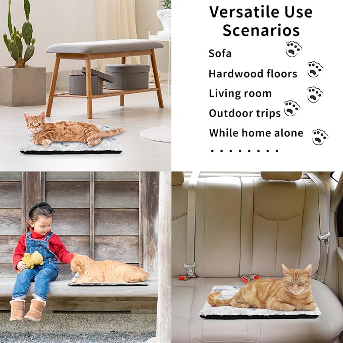 Self-Warming Cat Bed Pad 22 * 16 inch Self-Heating Cat Bed Mat Thermal Blanket for Indoor Cats & Small Dogs