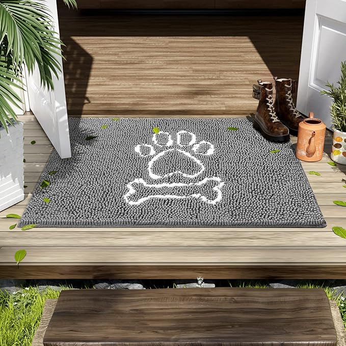 AROGAN Indoor Doormat, Front Door Mat 60"x24" Absorbent Rubber Backing Non Slip Door Mats, Machine Washable Chenille Door Mat for Muddy Shoes and Dog Paws Low Profile Rugs for Entryway, Grey