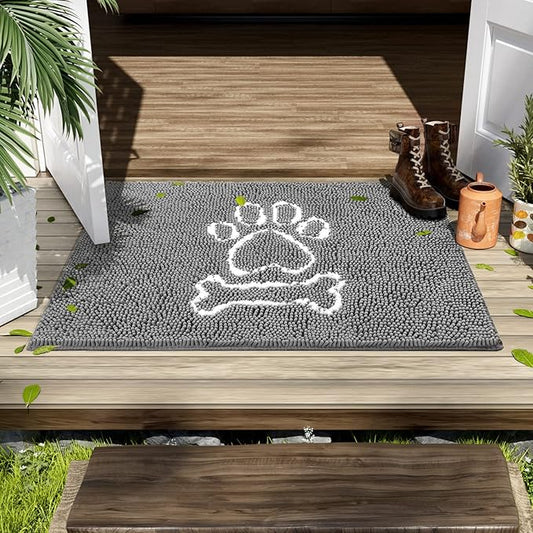 AROGAN Indoor Door Mat Entryway Rug Traps Mud and Water, Chenille Doormat for Muddy Shoes and Dog Paws, Machine Washable Doormat, Front Door Mat, Busy Area Dog Rugs for Floors, Entrance, 20x32 Grey