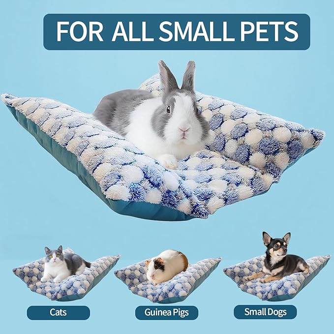 17x15in Waterproof & Reversible Rabbit Bed, Washable and Thickened Bunny Bed, Soft Fleece Pet Mat for Bunnies, Cats, Dogs & Small Pets (Blue)