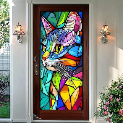 Stained Glass Window Film 17.7 x 39.3 Inch Colorful Cat Window Privacy Film Stained Decals Static Cling Sun Blocking Decor for Home Office Windows Doors Glass Partitions 17.7x39.3 inch
