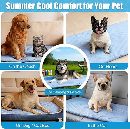 Dog Cooling Mat Self Coolings Foldable Cooling Pad for Dog in Summer Coolings Mat for Dogs and Cats Machine Washable (Rectangle,Blue, Medium-36 L x 23" W)