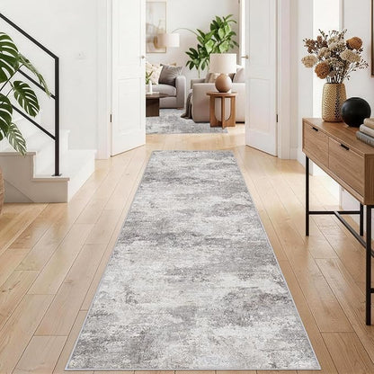 Abstract Rug Runners 2x8 Washable: Modern Rugs Non Slip for Kitchen Entryway Bedroom - Soft Stain Resistant Easy Clean - Indoor Low Pile Carpet for Family with Pets 2x8 Grey
