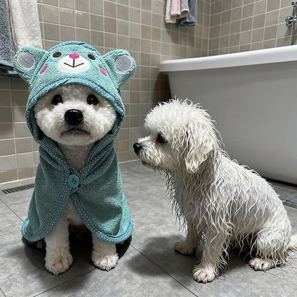 Dog Hooded Bathrobe Towel, Fast Drying Bath Towel Absorbent Warm Blanket Blue L