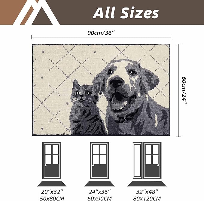 COSY HOMEER Dog Door Mat 24"x36" Dirt Trapper Entryway Rugs Absorbent Funny Welcome Mat Washable Non Slip Entry Rugs,Grey