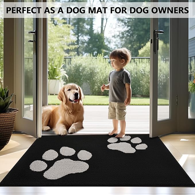 FONEYI Indoor Door Mat, 20"x32" Dog Mats for Muddy Paws, Rubber Backing Non Slip Super Absorbent Washable Entryway Rug, Low-Profile Front Back Door Mats, Inside Floor Doormats for Entryway, Black