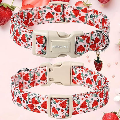 ARING PET Strawberry Dog Collar, Cute Summer Pink Pet Collars with Quick Release Buckle for Puppy Small Medium Large Boy Girl Dogs-L