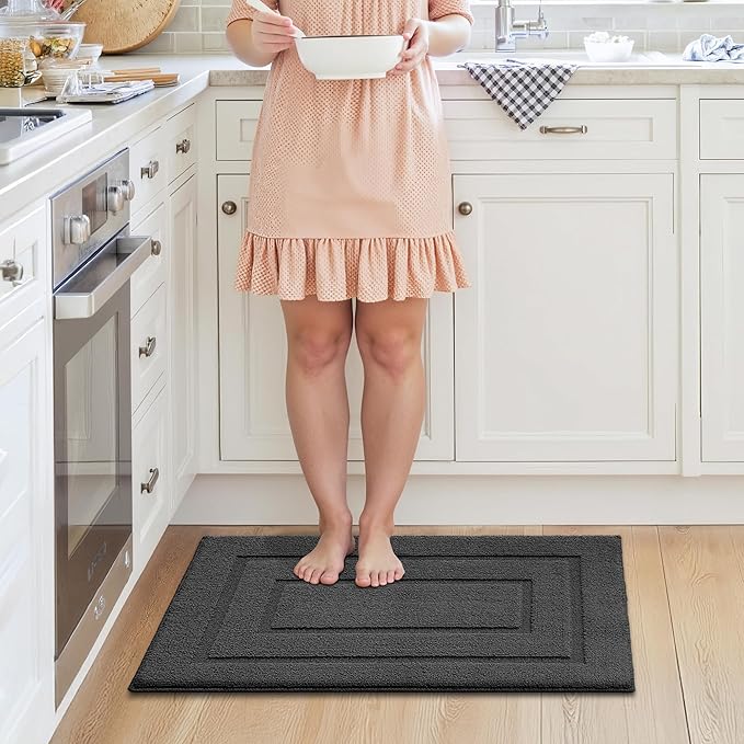 GRANNY SAYS Kitchen Mats for Floor Resist Dirt Kitchen Rugs Non Slip Washable, Small Rug for Sink Laundry Thick Durable Polypropylene Comfort Standing, 32" x 20", Charcoal Grey