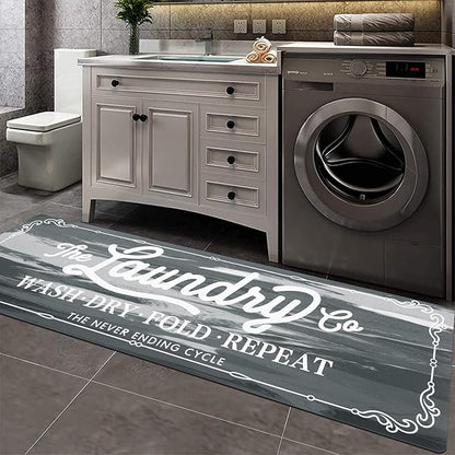Pauwer Laundry Room Rug Runner 20"x60" Waterproof Rubber Laundry Mat Non Slip Kitchen Mats for Floor Washable Floor Mat Runner Rug for Farmhouse Mudroom Washroom Bathroom Decor