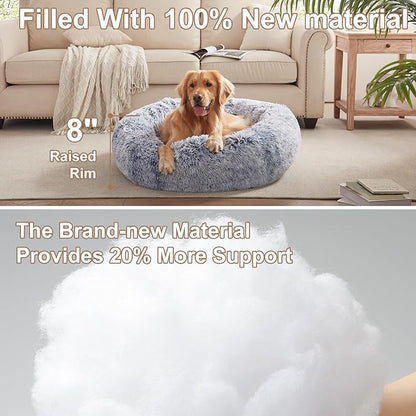 36 inches Donut Dog Bed for Large Dogs - Calming Fluffy Round Pet Bed with Removable & Washable Cover,Fits up to 80 lbs Pets (Dark Blue,Large)