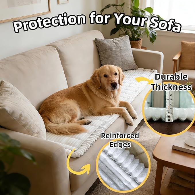Dog Car Seat Cover, Pet Couch Covers for Car and Sofa, Non-Slip Backseat Pet Bed Mat, Machine Washable, Soft Plush Travel Seat Protector with Portable Storage Bag (White,23.6''×70'')
