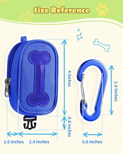 Dog Poop Bag Holder for Various Leashes,Hands Free Dogs Bag Holder with Hook loop/Carabiner Clip,Dogs Poop Bags Rolls Holder-Large Capacity,Dog Walking,Blue