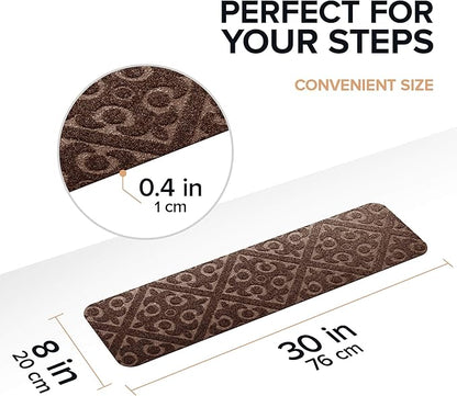 Carpet Stair Treads Set of 13 Non Slip Skid Rubber Runner Mats Rug Tread Indoor Outdoor Pet Dog Stair Treads Pads Stairway Carpet Rugs Brown 8" x 30"