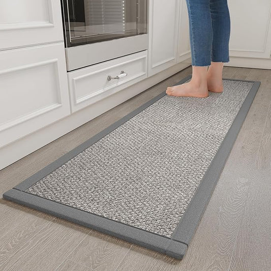 Kitchen Runner Rugs Non Slip Washable Anti Fatigue, Super Absorbent 0.4" Thick Cushioned Long Kitchen Mats for Floor, Jute-Look Sink Floor Mat Laundry Standing Mat, Easy Clean, Gray 17"x59"