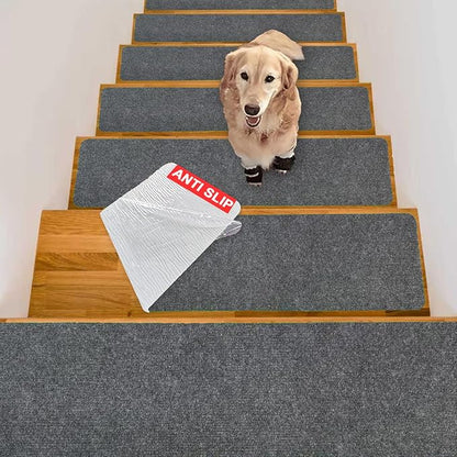 Nonslip Stair Treads Wooden Steps, 15 PCS 30" x 8" Safety Rug Slip Resistant Runner with Reusable Adhesive, Carpet Landing Mat for Family Elders Pets Soft Stair Mats Indoor (Dark Grey)