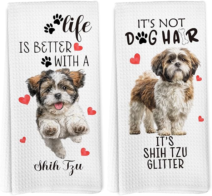 Shih Tzu Gifts Kitchen Towels Set of 2, Funny Dog Hand Towels for Bathroom Kitchen Decor, Shih Tzu Gifts for Women Dog Lovers Owners, Gift forDog Mom Dishcloths Dish Towel 16X24 Inches