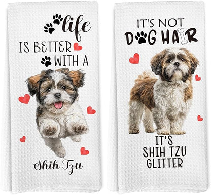 Shih Tzu Gifts Kitchen Towels Set of 2, Funny Dog Hand Towels for Bathroom Kitchen Decor, Shih Tzu Gifts for Women Dog Lovers Owners, Gift forDog Mom Dishcloths Dish Towel 16X24 Inches