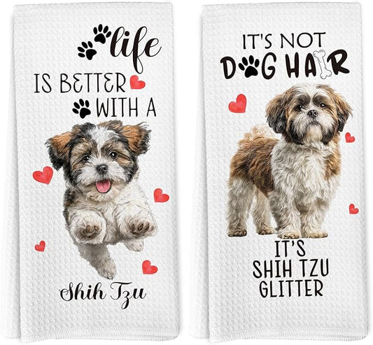 Shih Tzu Gifts Kitchen Towels Set of 2, Funny Dog Hand Towels for Bathroom Kitchen Decor, Shih Tzu Gifts for Women Dog Lovers Owners, Gift forDog Mom Dishcloths Dish Towel 16X24 Inches