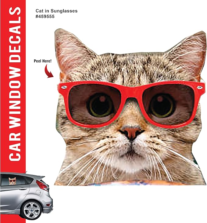 LEMONSODA Cat Car Window Decals Funny 3D Weatherproof Decals (Sunglass hat)