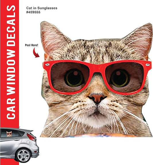 LEMONSODA Cat Car Window Decals Funny 3D Weatherproof Decals (Sunglass hat)