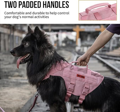OneTigris Tactical Dog Harness for Small Dogs, No Pull Small Dog Vest Harness with Handles Breathable Military Dogs Molle Vests, Walking Hiking Training (Pink, X-Large)